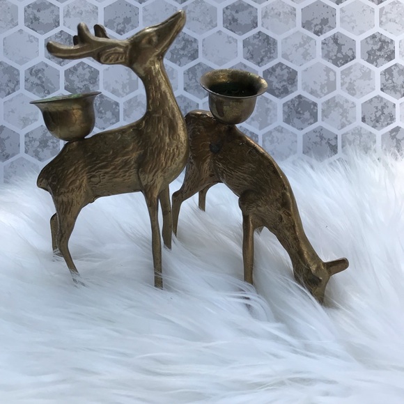 Other - Small Brass Deer Candle Holders